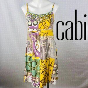 CAbi Patchwork Beaded Sundress Boho Floral Patchwork Print Sun Dress Size 6